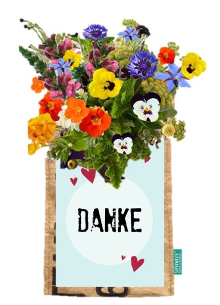 "DANKE"- Karte mit Let it grow - Hängegarten- essbare Blumen - Fairtrade Upcycling