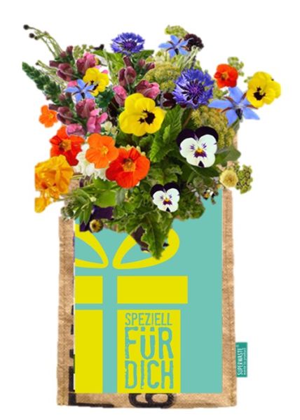 "SPEZIELL FÜR DICH"- Karte mit Let it grow - Hängegarten- essbare Blumen - Fairtrade Upcycling