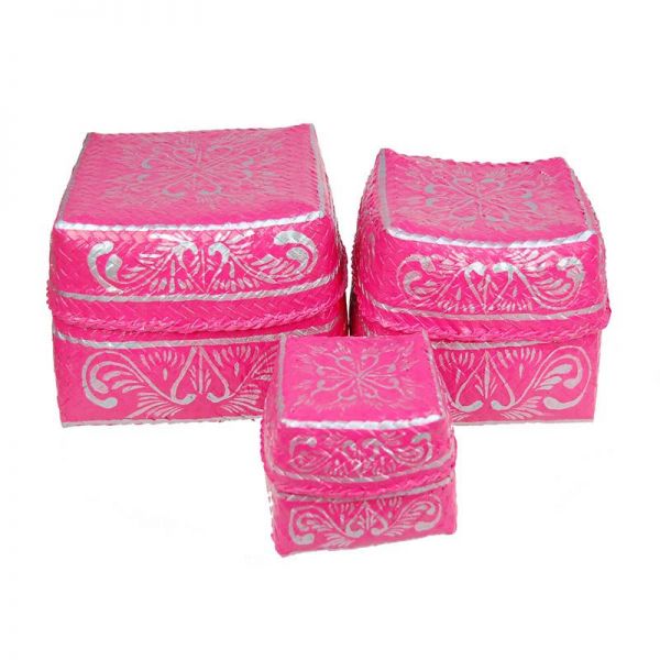 3-Set Boxen pink aus Bambus - Fair Trade