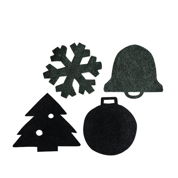 4 Recycelte PET Weihnachtsfiguren - Untersetzer oder Hänger - schwarz und grau- Fairtrade Upcycling