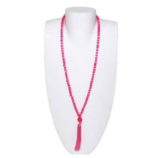 pinke Halskette aus Holzperlen mit Quaste - Fair Trade